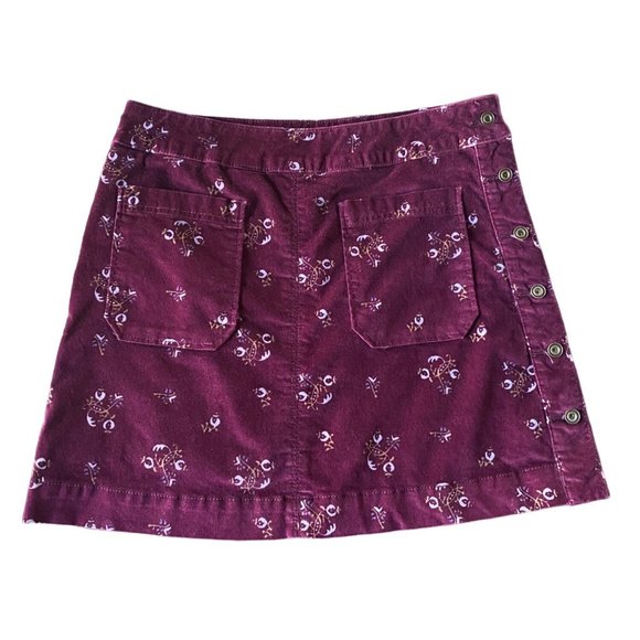 Free People Velvet Mini Skirt Maroon Floral Size 8 - Picture 1 of 7